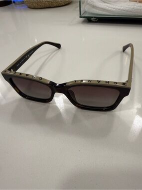 CHANEL Tortoise Frame Sunglasses with Gold Temples